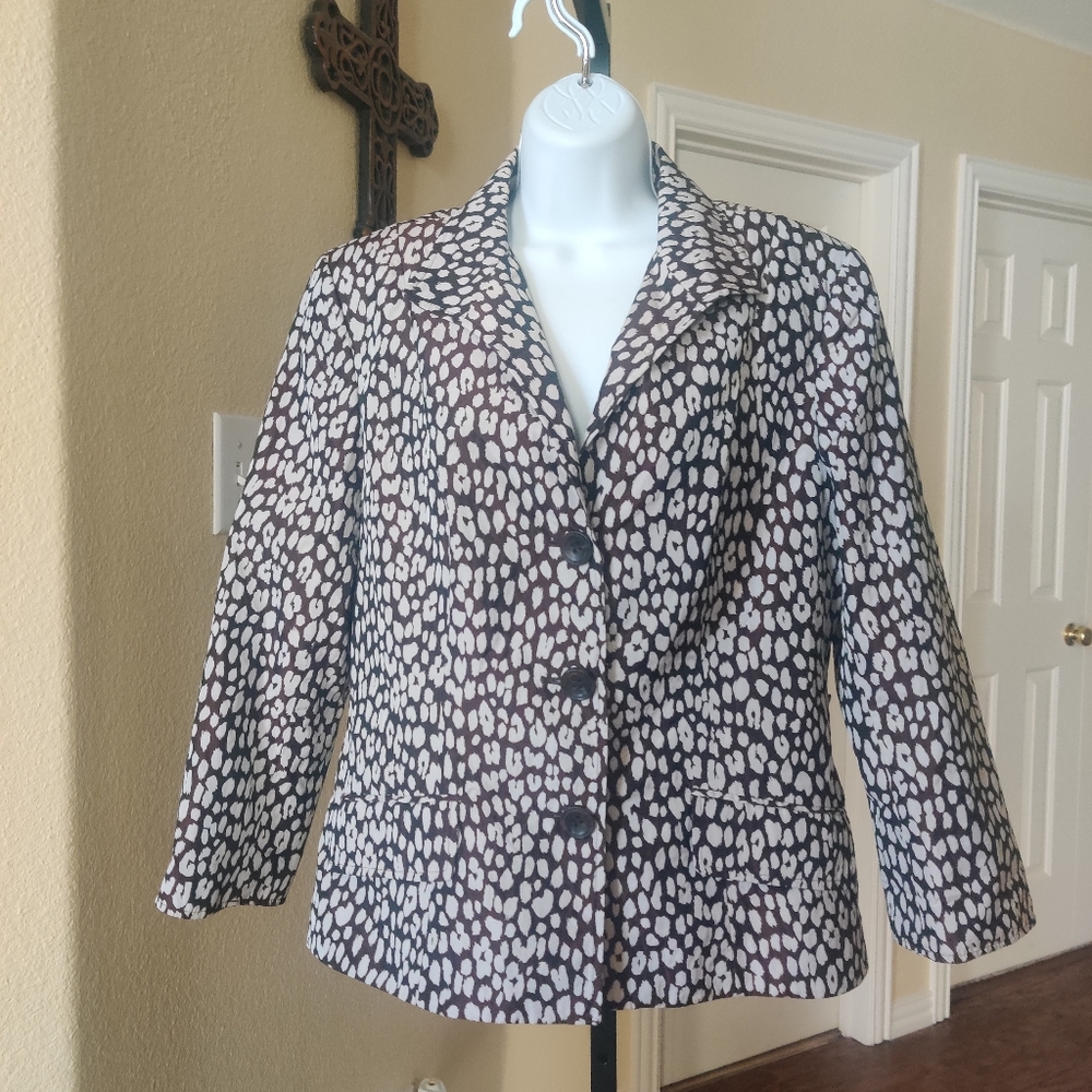 Lafayette 148 New York Print Brown/Ivory Jacket Size 10